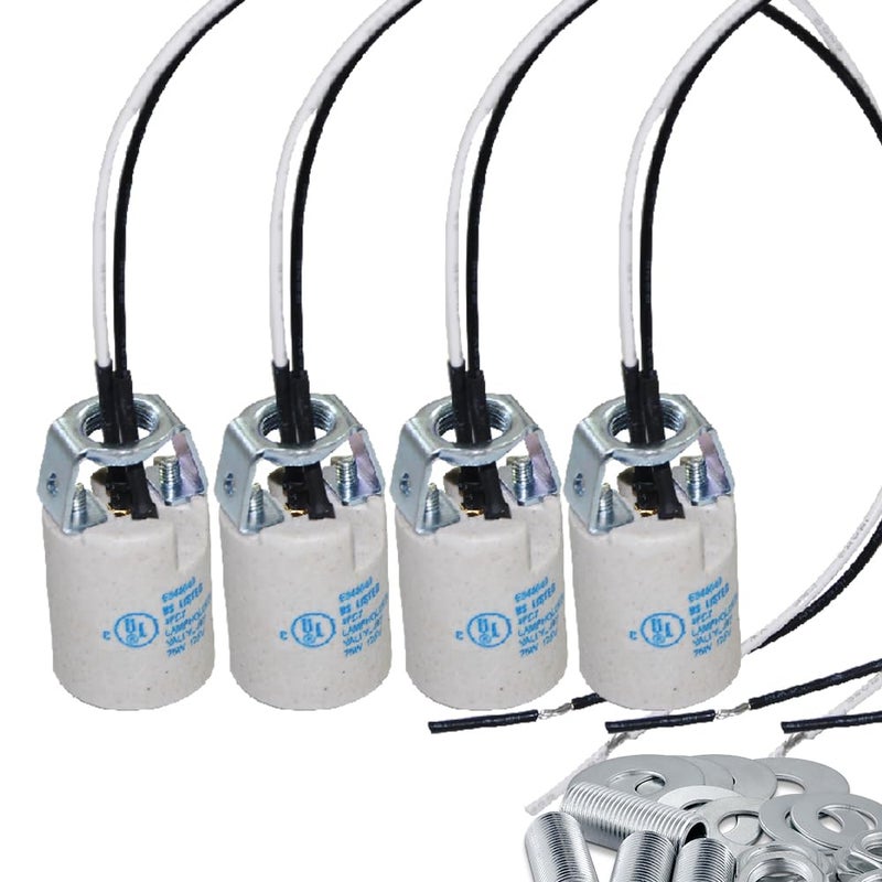 EMNOOTI E12 Socket,Ceramic Candelabra Socket E12 Bulb Lamp Holder,Light Socket with Wire Lead for E12 Incandescent LED Light Bulb (4-Pack) - Image 1